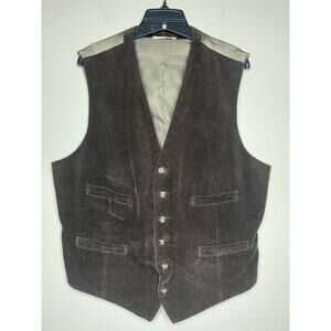 VTG Brown Corduroy Vest Waistcoat Men's XL Pockets Western Workwear Chore Barn
